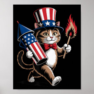 Kat met vuurwerk 4 juli peuter Kinder Indepe Poster