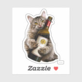 Kat met wijnfles sticker (Vel)
