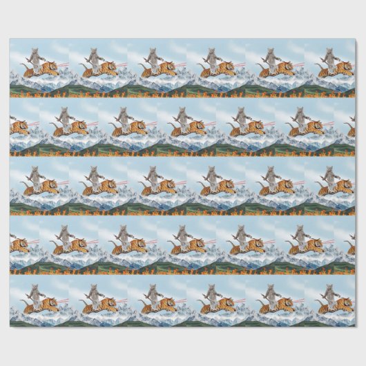 Kat met worstjes die de tijger besturen cadeaupapier (Vlak)