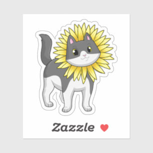 Kat met zonnebloem sticker