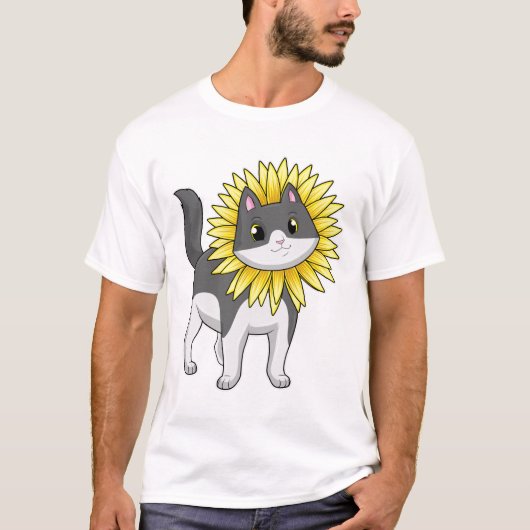Kat met zonnebloem t-shirt (Voorkant)