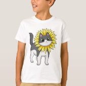 Kat met zonnebloem t-shirt (Voorkant)
