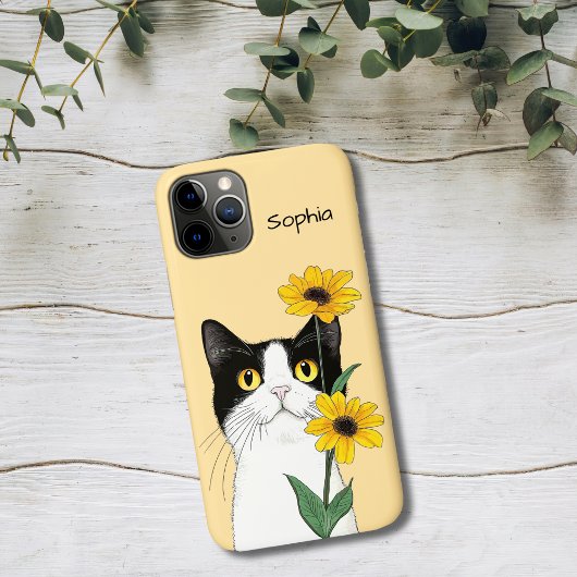 Kat met zonnebloemen Case-Mate iPhone case