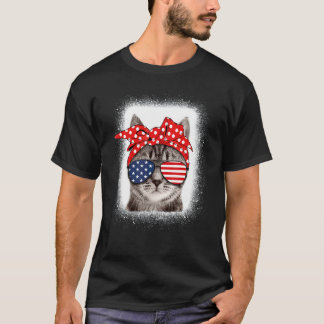 Kat Met Zonnebril Amerikaanse Vlag Patriottische 4 T-shirt