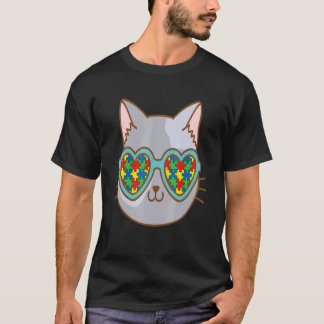 Kat Met Zonnebril Autisme Bewustzijn Kitten Puzzel T-shirt