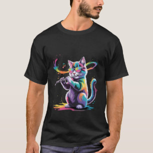 Kat met zonnebril die fluit speelt voor mannen vro t-shirt