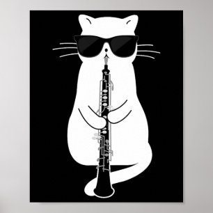 Kat met zonnebril die hobo speelt poster