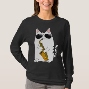 Kat met zonnebril die saxofoon speelt Saxophoni T-shirt