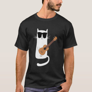 Kat met zonnebril die ukelele speelt t-shirt