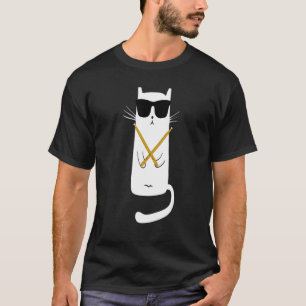 Kat met zonnebril drumt op drums drummers t-shirt