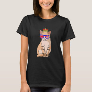Kat met zonnebril en Crown England Vlag T-shirt
