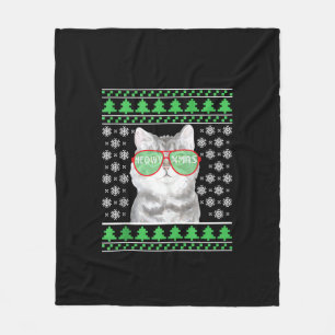Kat met zonnebril Meowy Ugly KerstSweater Fleece Deken
