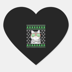 Kat met zonnebril Meowy Ugly KerstSweater Hart Sticker