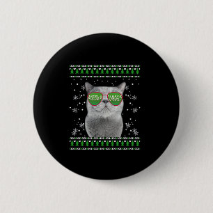 Kat met zonnebril Meowy Ugly KerstSweater Ronde Button 5,7 Cm