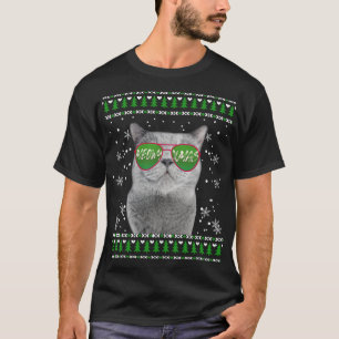 Kat met zonnebril Meowy Ugly KerstSweater T-shirt