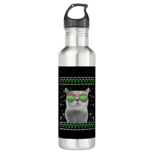 Kat met zonnebril Meowy Ugly KerstSweater Waterfles
