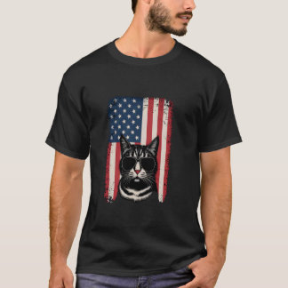 Kat Met Zonnebril Retro USA Vlag Kitten T-shirt