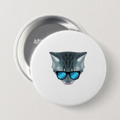 Kat met zonnebril ronde button 7,6 cm (Voorkant /achterkant)
