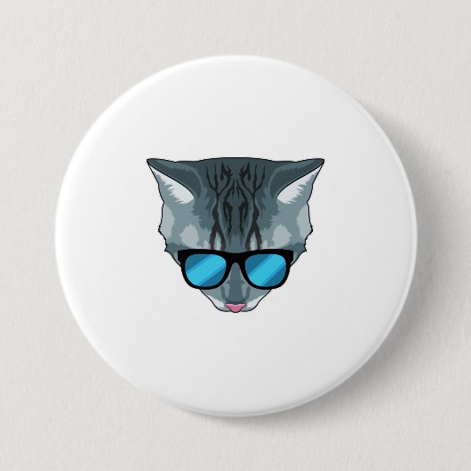 Kat met zonnebril ronde button 7,6 cm (Voorkant)