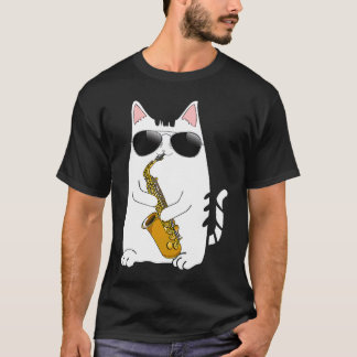 Kat met zonnebril Saxofoon spelend Saxophoni T-shirt