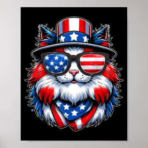 Kat met zonnebril USA-vlag Kattenliefhebbers Patri Poster
