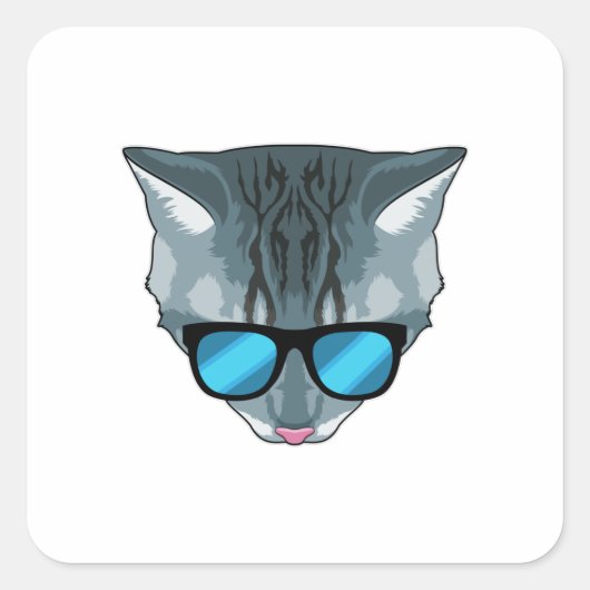 Kat met zonnebril vierkante sticker (Voorkant)