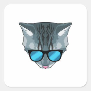 Kat met zonnebril vierkante sticker
