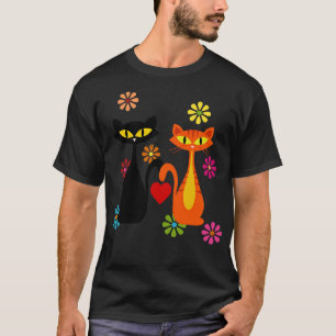 Kat Mid Century Zwarte En Oranje Katten Verliefd T-shirt