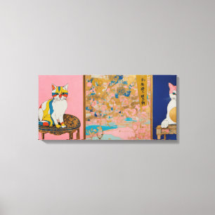 Kat Moderne Kleurrijke Verpakte Kunst Canvas Print