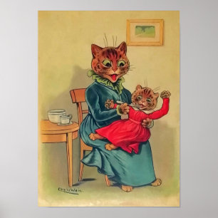 Kat Moeder en Dochter, Louis Wain Poster