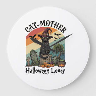 Kat Moeder Halloween Liefhebber Zwarte Heksenhoed  Grote Klok