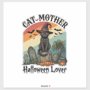Kat Moeder Halloween Liefhebber Zwarte Heksenhoed Sticker