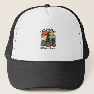 Kat Moeder Halloween Liefhebber Zwarte Heksenhoed Trucker Pet