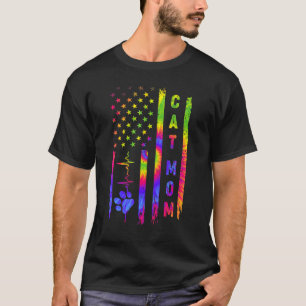 Kat Moeder Hartslag Tie Dye Amerikaanse Vs Vlag Vo T-shirt