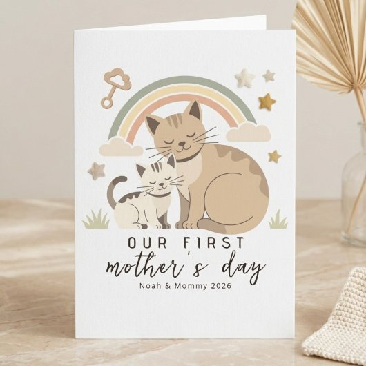 Kat Moeder Kitten Eerste Moederdag Zachte Pastel Kaart