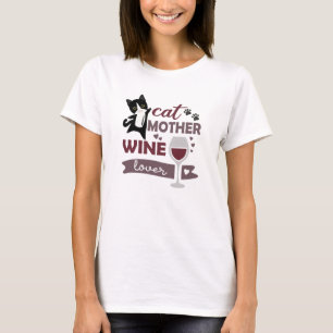 Kat Moeder Wijn Lover Cats Red Wine Black T-shirt