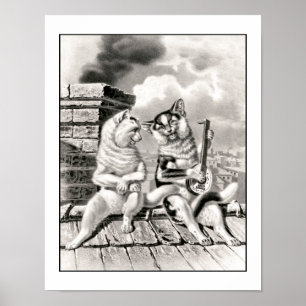 kat musicus Lute Guitar Animal Music Poster