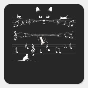 Kat-Muzieknoten Vierkante Sticker