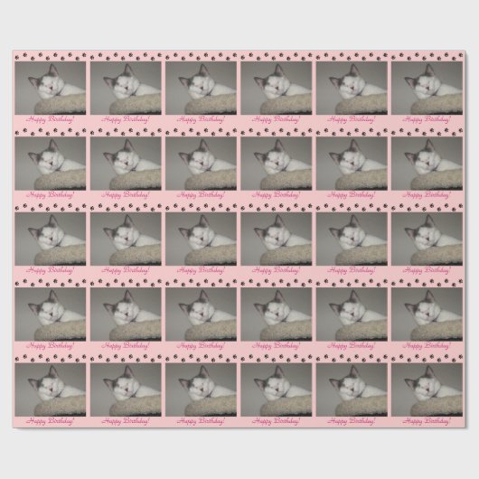 Kat Nap Birthday en Paw Prints Cadeaupapier (Vlak)