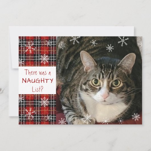 Kat Naughty List Pset Snowflake Custom Greep Feestdagenkaart (Voorkant)