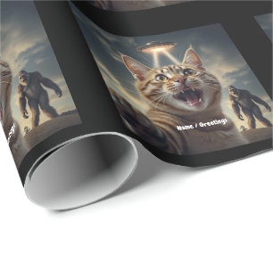 Kat neemt selfie met ufo en bigfoot grappig cadeau cadeaupapier