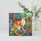 Kat onder Bloemen Groeten Kaart (Staand voorkant)