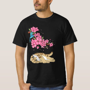 Kat onder Cherry Blossom Cute Japanse Kawaii Cat T-shirt
