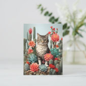 Kat onder de cactussen | Kattenliefhebbers Briefkaart (Staand voorkant)