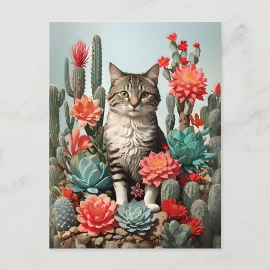 Kat onder de cactussen | Kattenliefhebbers Briefkaart (Voorkant)