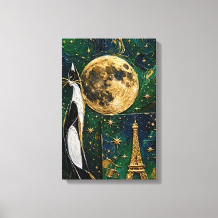 Kat onder de Gouden Maan - Smaragd Parijs Canvas Afdruk