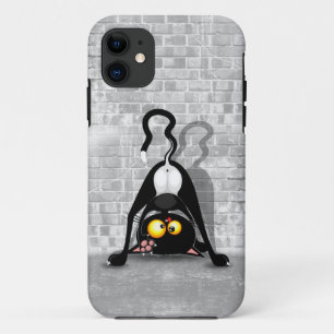 Kat ondersteboven grappige tekenfilm iPhone 11 hoesje