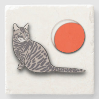 Kat ontmoet de volle maan stenen onderzetter