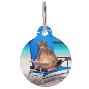 Kat ontspannen op het strand huisdierpenning