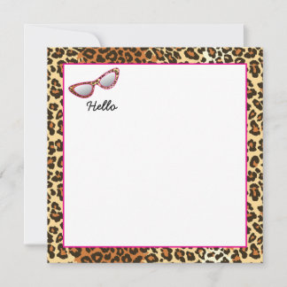 Kat Oogglazen Leopard Afdrukken met aangepaste naa Notitiekaartje